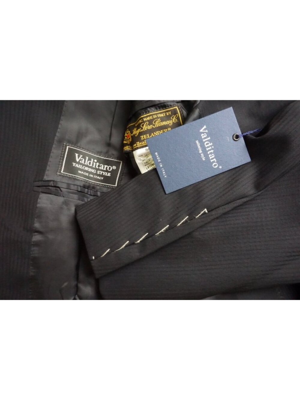 Valditaro x Caruso Dark Blue Striped 2 Pc Suit Jacket Pants Sz 42R Brand New